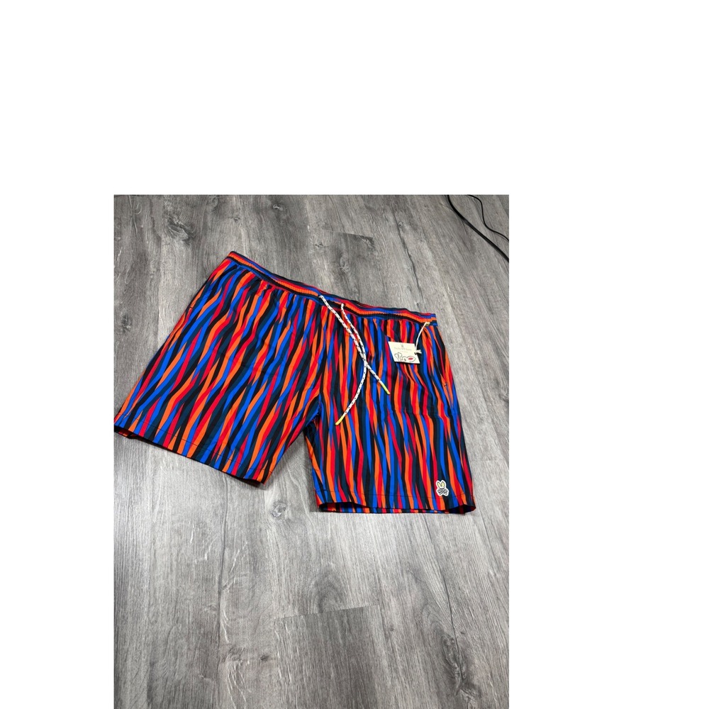 Psycho Bunny Mens Larkin Swim Shorts Neon Red Striped Trunks B6W614R1PO XXXL NWT